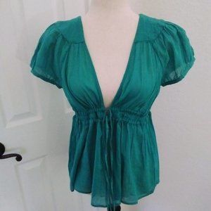 French Connection Teal Top Short Cap Sleeve Size 10